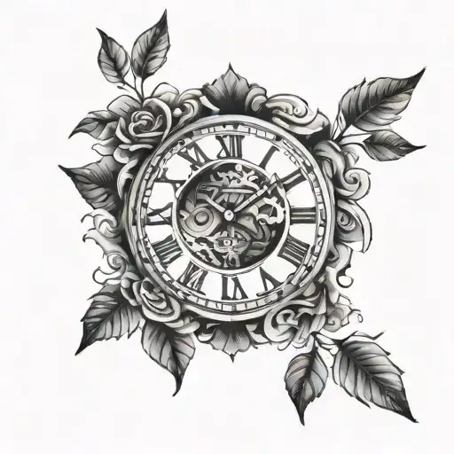 clock face surrounded tattoo design idea