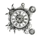clock face surrounded tattoo design idea