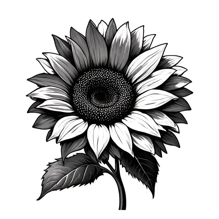 single head of sunflower blooming black and grey tattoo tattoo design idea