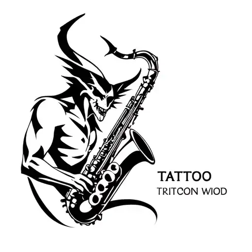 "Demon with a saxophone" elegant demon with a saxophon tattoo design idea