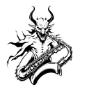 "Demon with a saxophone" elegant demon with a saxophon tattoo design idea