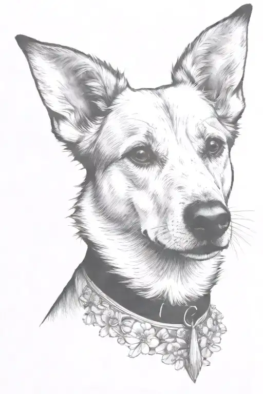 there are many tiny sakura flowers in a headband around the dogs head tattoo design idea