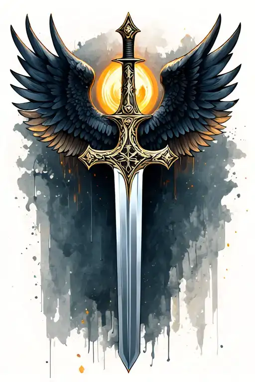 cross sword wings tattoo design idea