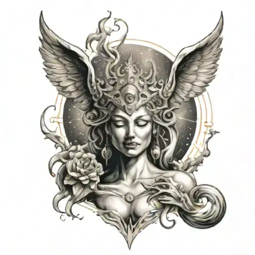 Celestial goddess with a nude spread pussy as the center of her power tattoo design idea