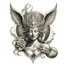 Celestial goddess with a nude spread pussy as the center of her power tattoo design idea