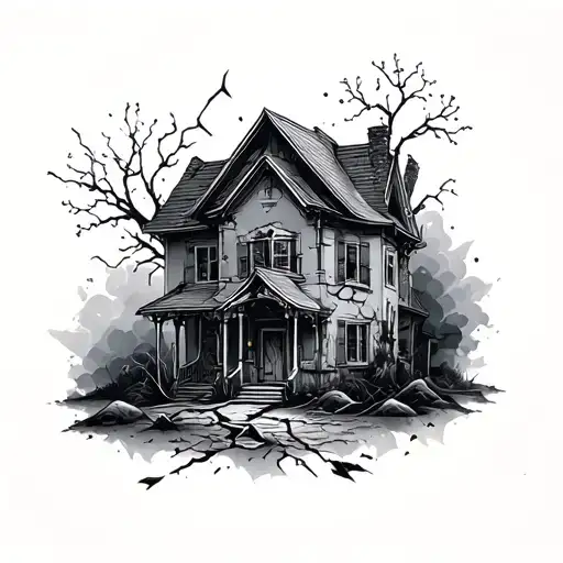 broken home tattoo design idea