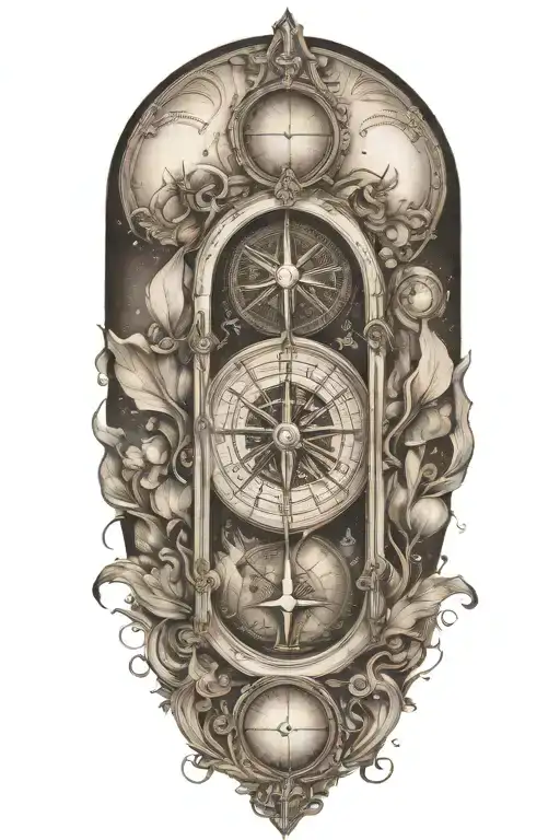 compass and hourglass tattoo design idea
