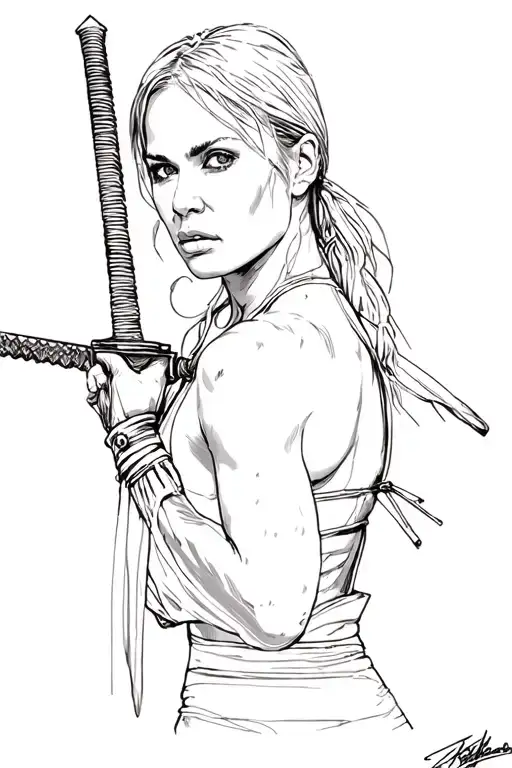 Kill Bill Uma Thurman with a katana tattoo design idea