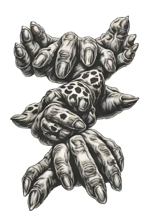 dog paw and hand holding tattoo design idea