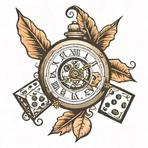 dice and clock face tattoo design idea