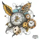 dice and clock face tattoo design idea