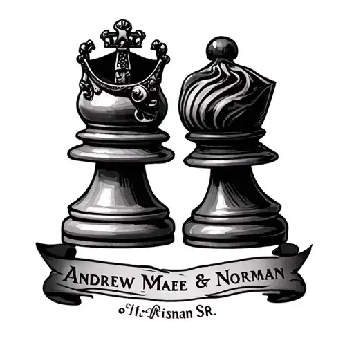 "Andrew Mae & Norman Sr." King And Queen chess piece tattoo design idea
