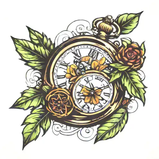 two pocket watch surrounded by laurel leaves tattoo design idea