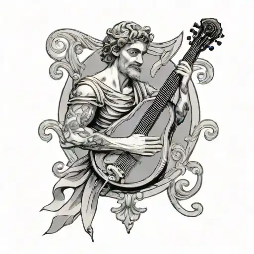 God Apollo playing the lyre tattoo design idea