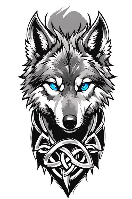 wolf with blue eyes on armor tattoo design featuring Celtic trinity knot  tattoo design idea