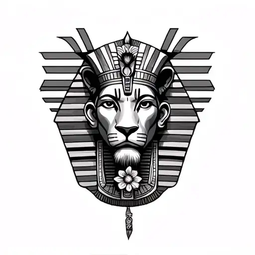 Ank Egypt Pharaon King with lion and flower of life  tattoo design idea
