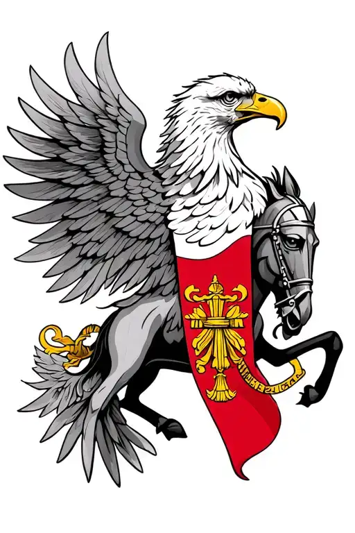 Can you design a tattoo based on the polish flag with the white eagle and polish wing hussars and major polish history tattoo design idea