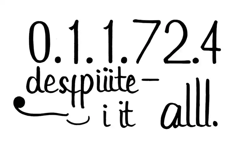 "01.07.24 ; despite it all" fancy font the numbers connecting to the bottom of the semicolon and a formal font on "despite it all" tattoo design idea