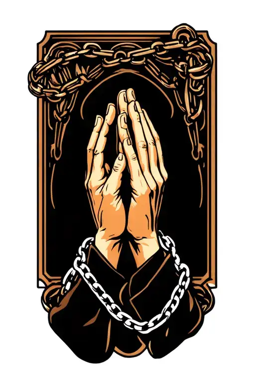 Stamp with praying hands with prayer chain tattoo design idea
