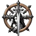 Joan of arc with sword infront and cross of Lorraine tattoo design idea