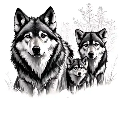 Wolf With 3 Cubs tattoo design idea
