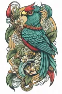 a toh bird and a quetzal bird combined all in one. tattoo design idea