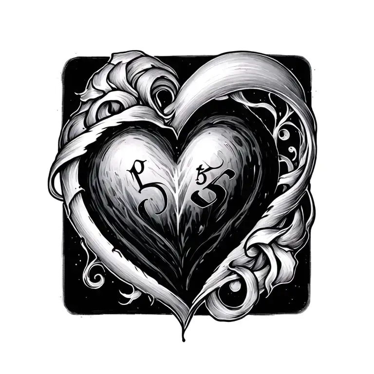 upside down heart with 555 inside tattoo design idea