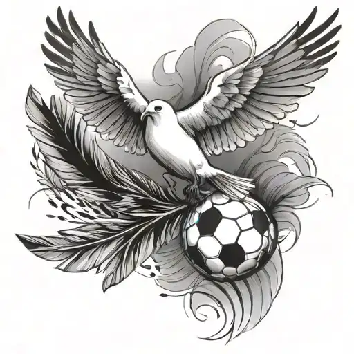 dove flying other a football goal dropping a feather tattoo design idea