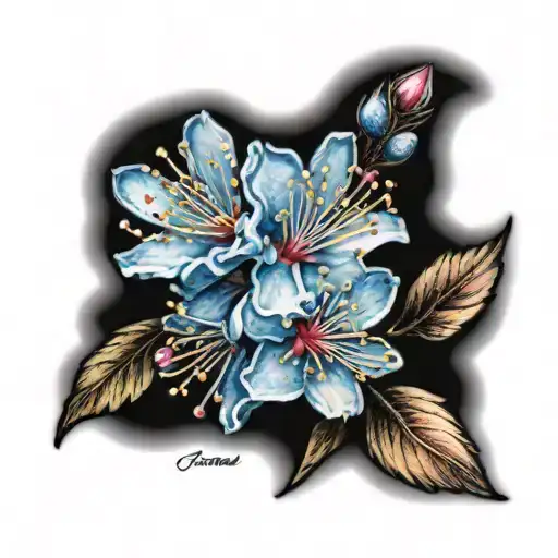 small blue cherry blossom  tattoo design idea