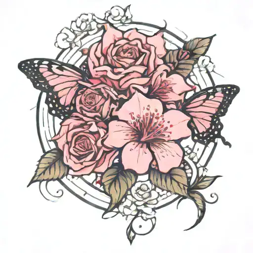 cherry blossom roses sun moon date astrological sign butterfly lotus flower lily tattoo design idea