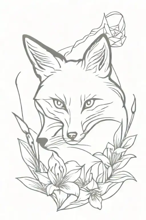 fox with lily eye tattoo design idea