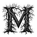 willow tree branches shaped in an M letter tattoo design idea