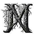willow tree branches shaped in an M letter tattoo design idea