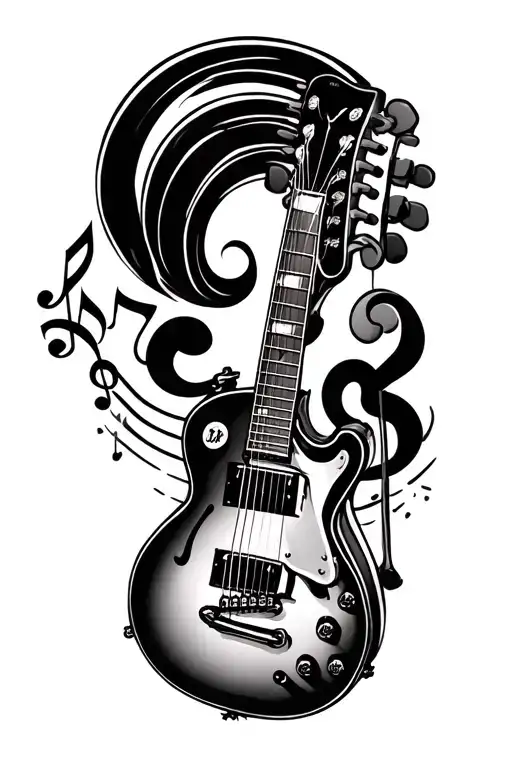 guitar music note drums tattoo design idea