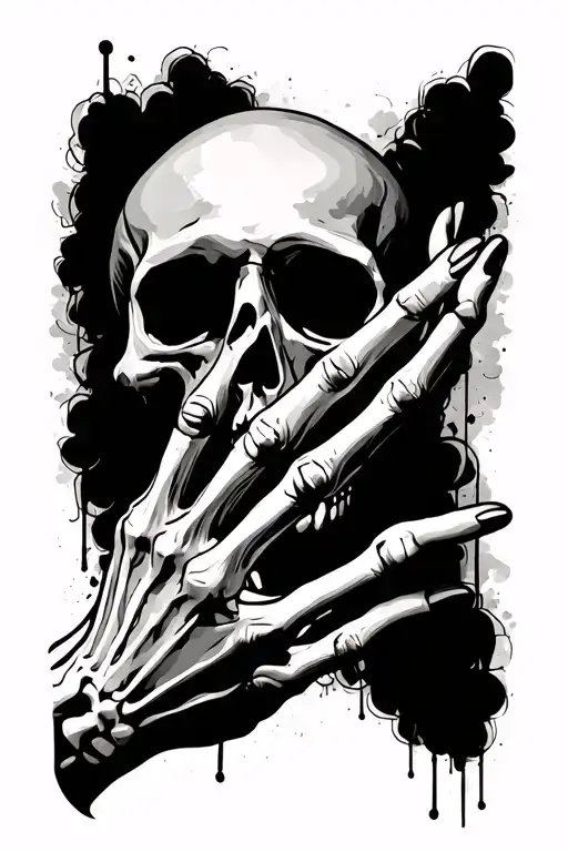 skeleton hand holding face tattoo design idea