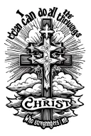 three crosses with sun rays and clouds with a quote that says i can do all things through christ who strengthens me tattoo design idea