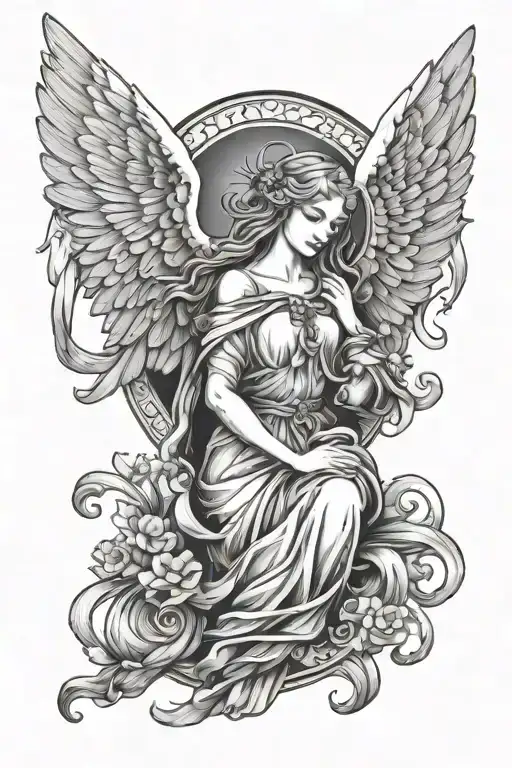 Seraphim angel tradtional american style tattoo design idea