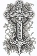 Celtic cross roots growing from bottom half tattoo design idea
