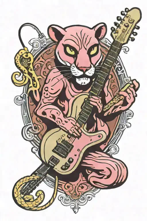 Pink panther with stratocaster Guitar strings intertwined tattoo design idea