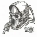 skull welders wearing a welding hood holding tattoo design idea