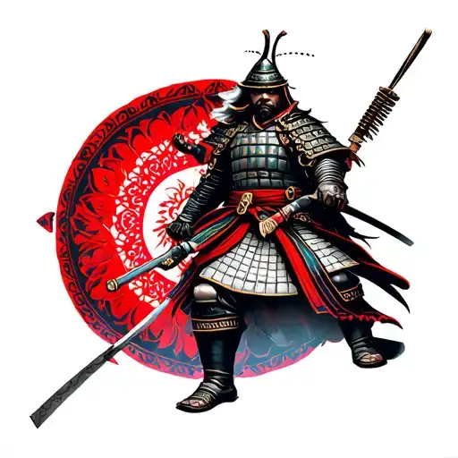 mandala design combining japanese traditional samurai warrior and bushido tattoo design idea