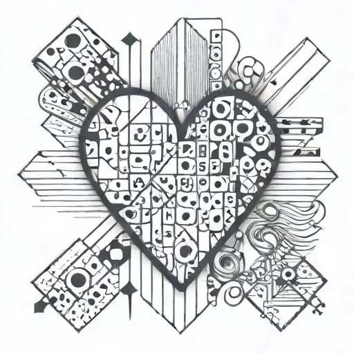 Love heart with a 5 2 domino inside tattoo design idea