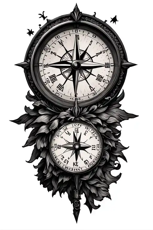 map of Sweeden, compass, and clock face tattoo design idea
