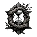 cross with a tree wrapped around it and hourglass wrapped tattoo design idea