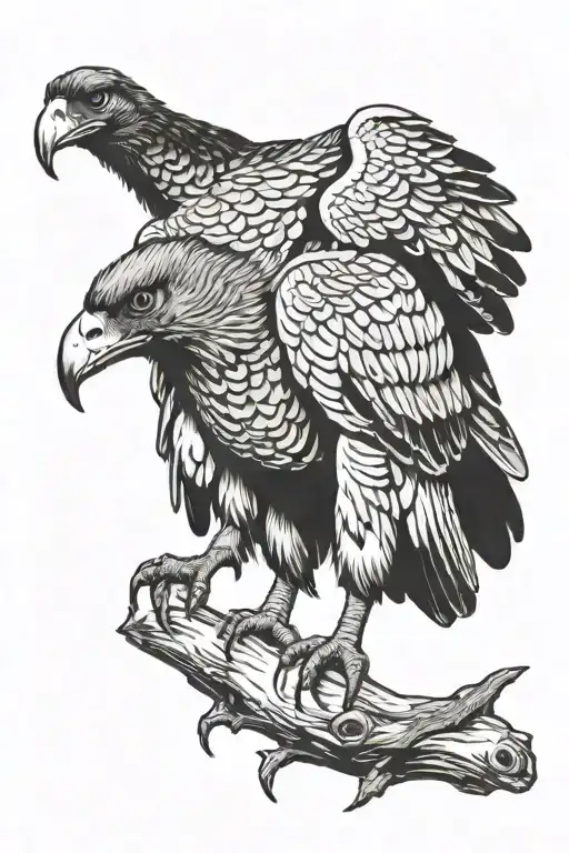 turkey vulture sitting on the back of a coyote laying down tattoo design idea
