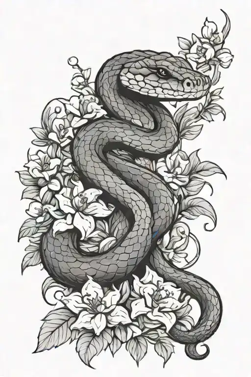 Snake and Flowers Are Growing tattoo design idea