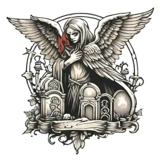 dead angel with tombstones tattoo design idea
