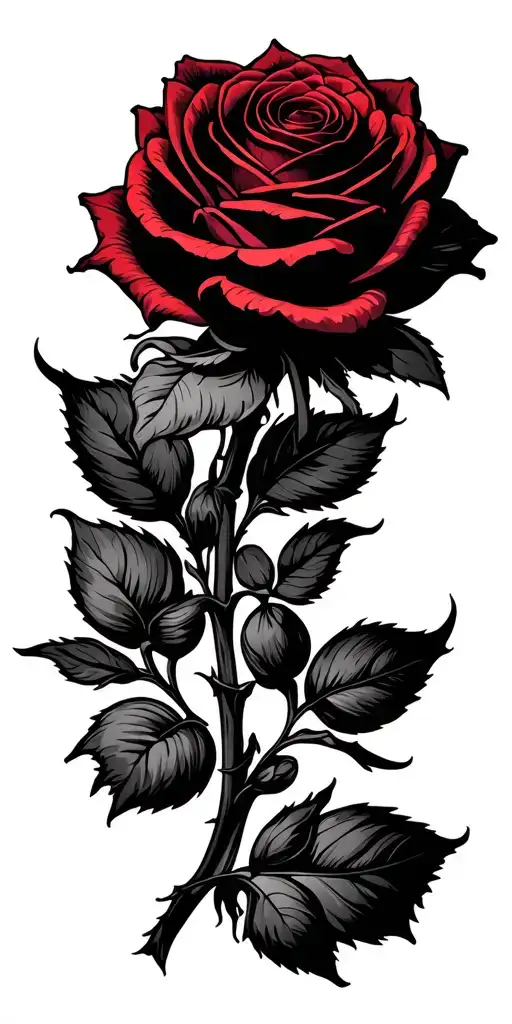 closed rose with long shaft  tattoo design idea