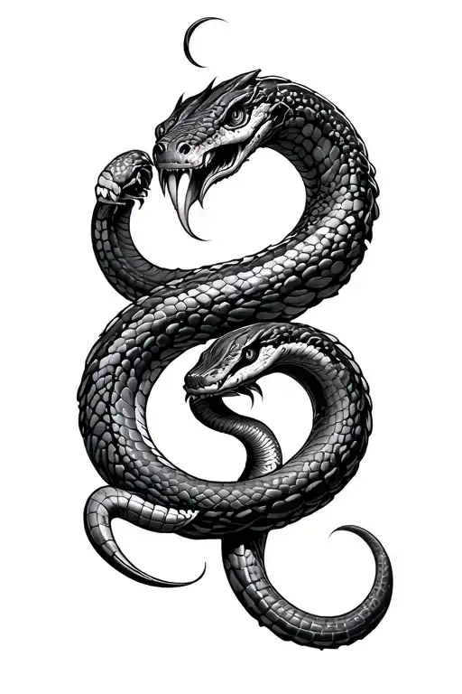 A cyberpunk-style ouroboros (a snake eating its tail, symbolizing eternal cycle and self-replication), but the body of t tattoo design idea