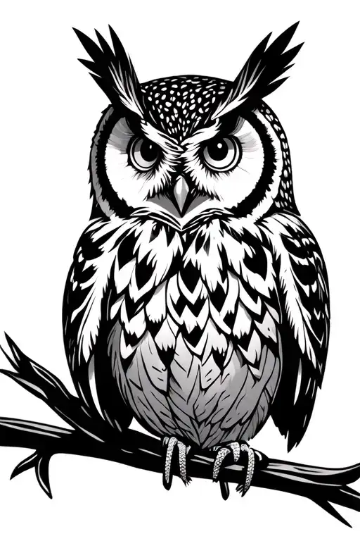 native owl with bow tattoo design idea
